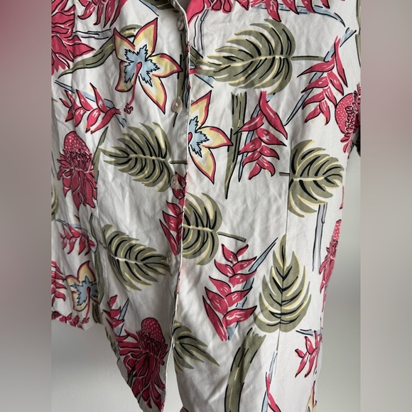 Pineapple Moon 100% Silk Vintage Tropical Pink Floral Button-Down Shirt Size L - Picture 5 of 5